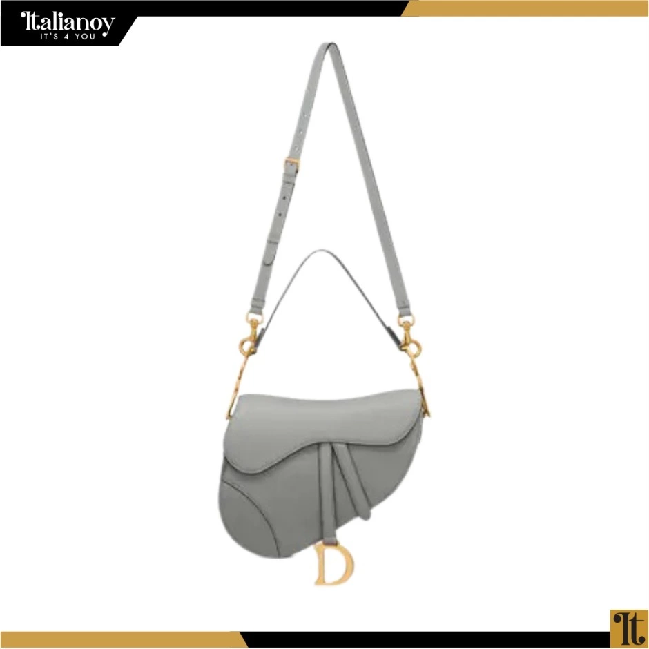 MINI SADDLE BAG WITH STRAP Gray Stone Grained Calfskin