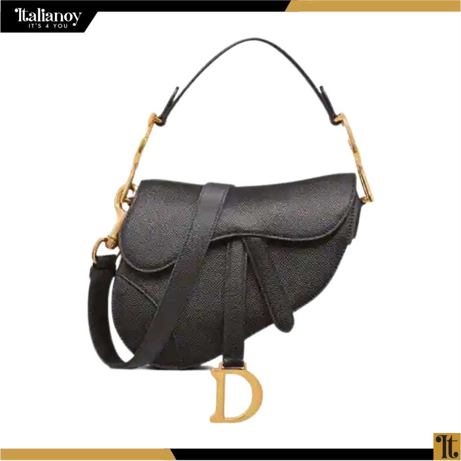 MINI SADDLE BAG WITH STRAP Black Grained Calfskin