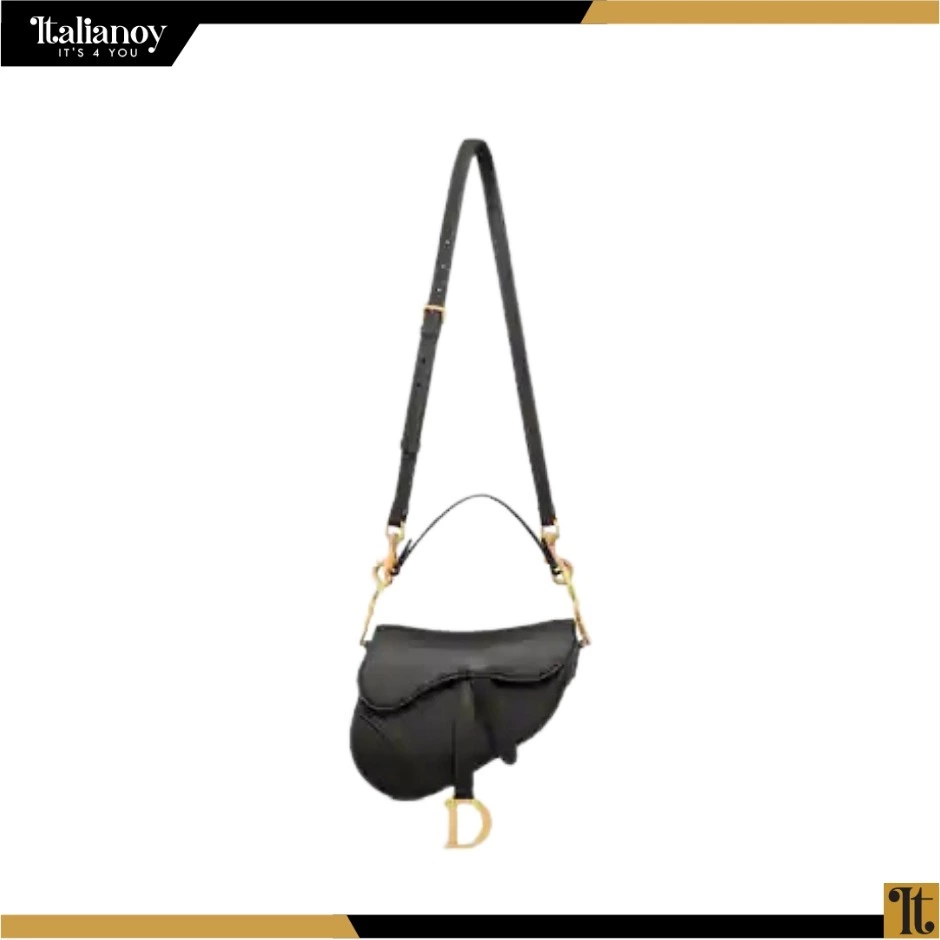 MINI SADDLE BAG WITH STRAP Black Grained Calfskin