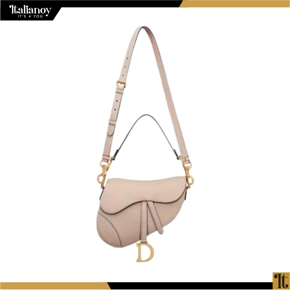 MEDIAM SADDLE BAG WITH STRAP Caramel Beige Grained Calfskin