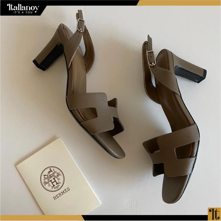 Hermes Black Leather Night Sandals Brown