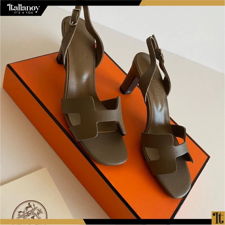 Hermes Black Leather Night Sandals Brown