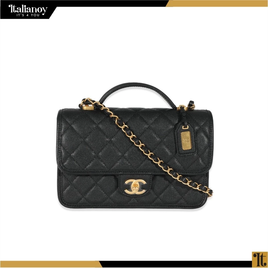 Chanel Black Caviar Top Handle Flap