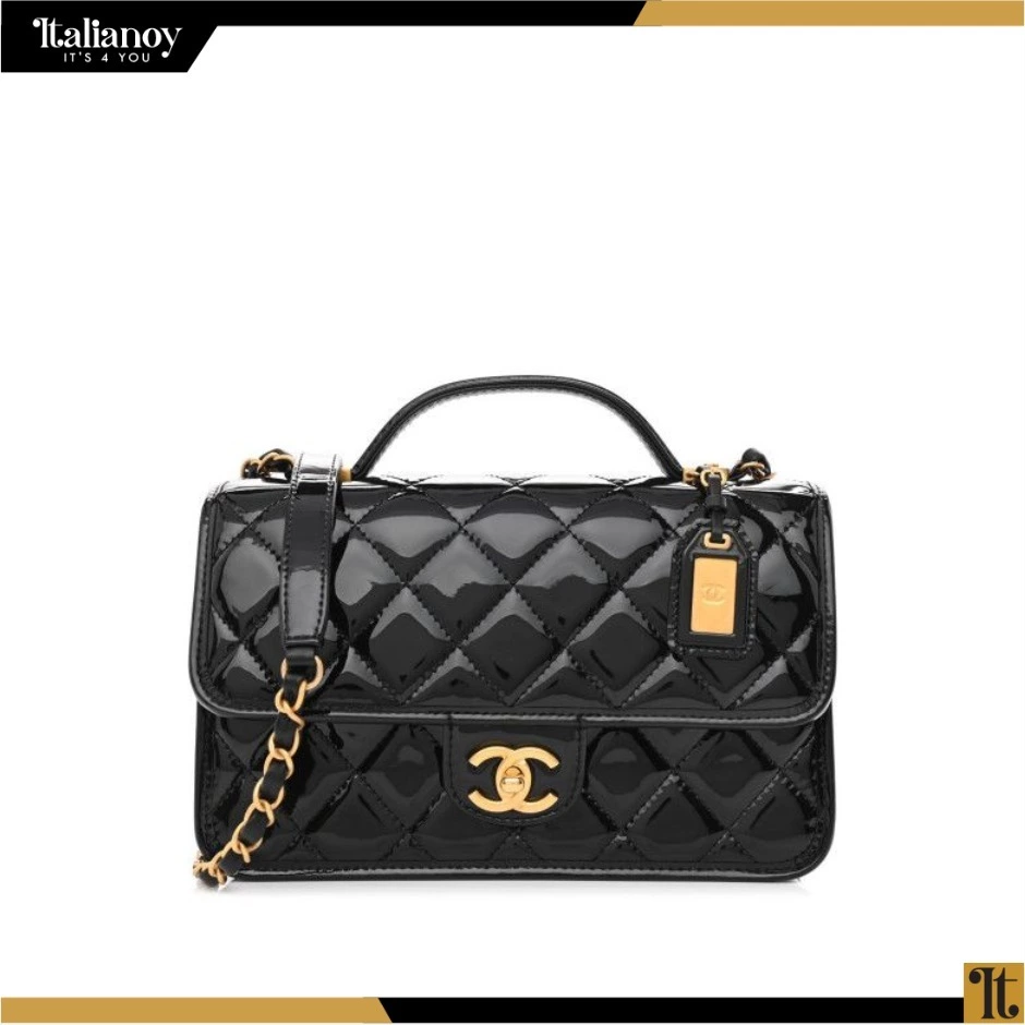 Patent Top Handle Flap Black