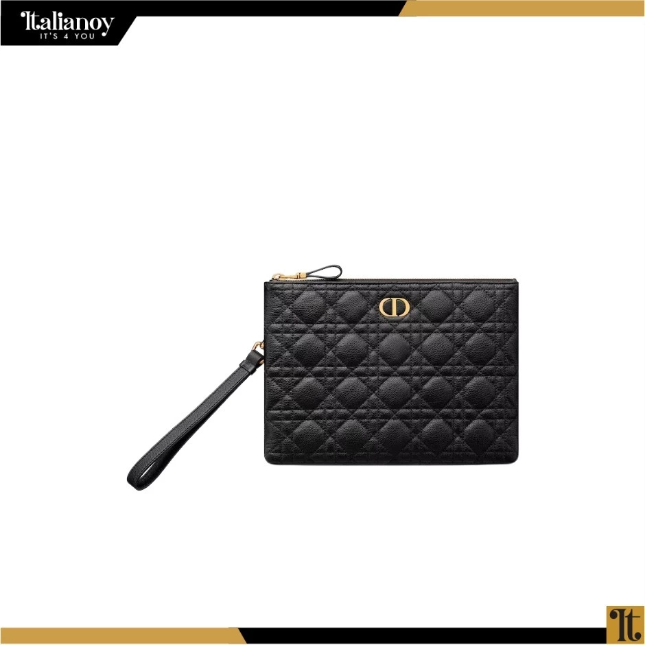 DIOR CARO DAILY POUCH Black Supple Cannage Calfskin