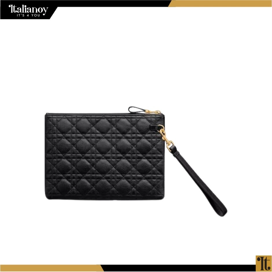 DIOR CARO DAILY POUCH Black Supple Cannage Calfskin