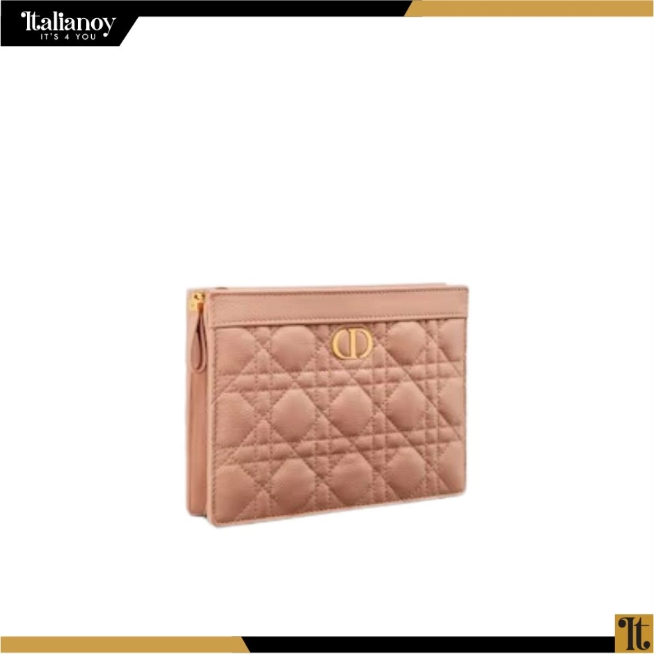 CARO ZIPPED POUCH WITH CHAIN Rose Des Vents Supple Cannage Calfskin