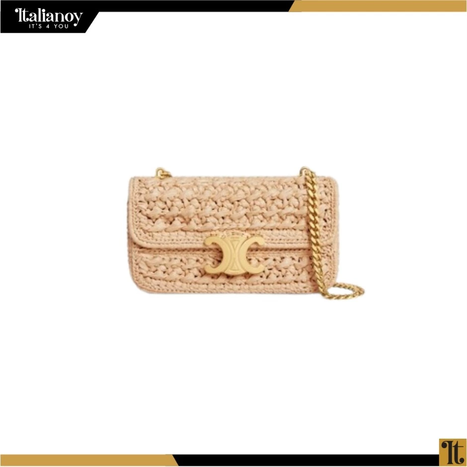 CHAIN SHOULDER BAG TRIOMPHE IN RAFFIA NATURAL