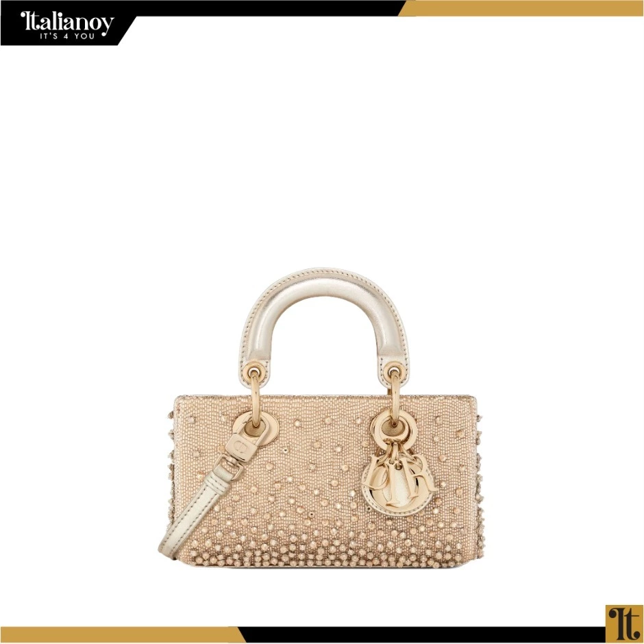 LADY D-JOY MICRO BAG Gold-Tone Satin with Gradient Bead Embroidery