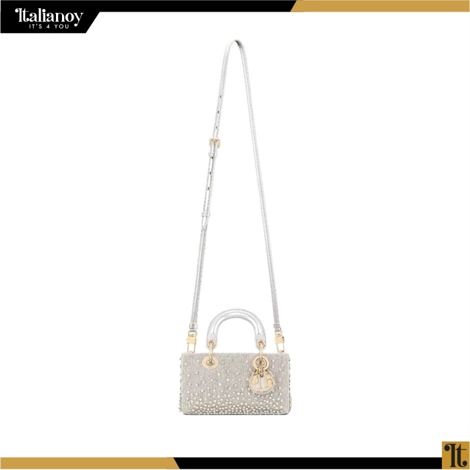 LADY D-JOY MICRO BAG Silver-Tone Satin with Gradient Bead Embroidery