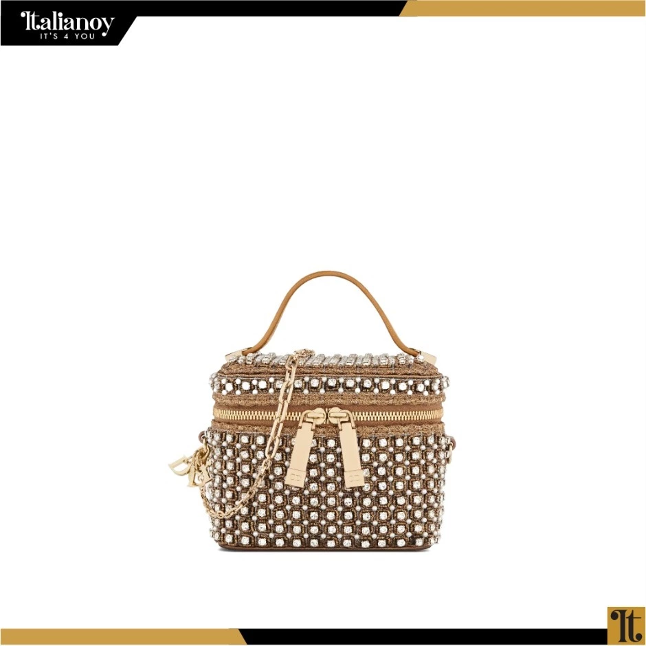 LADY DIOR MICRO VANITY CASE Square-Pattern Embroidery Set with Strass