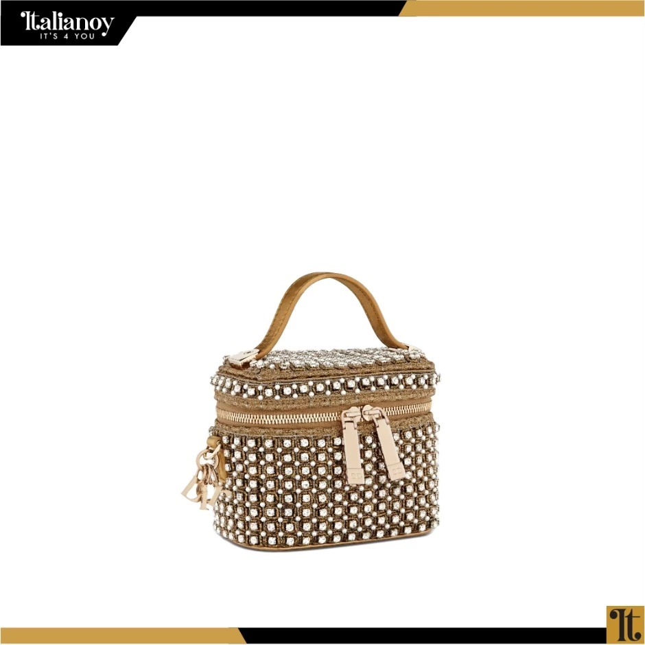LADY DIOR MICRO VANITY CASE Square-Pattern Embroidery Set with Strass