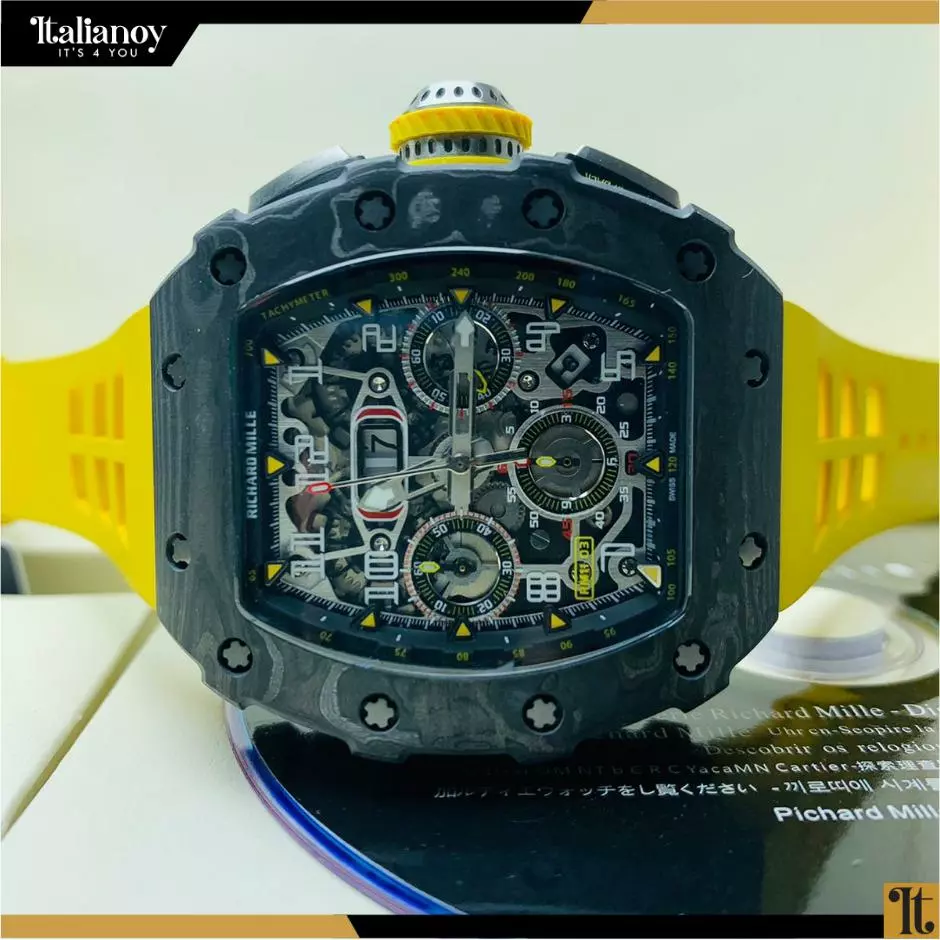 Richard Mille Replica RM 011 Yellow Strap Yellow Nail Dial