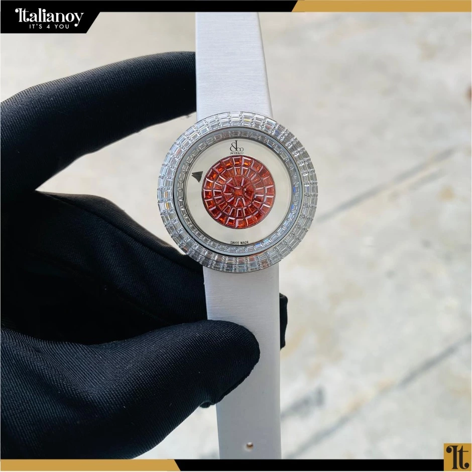 Replica Brilliant Mystery Baguette Women’s Quartz Leather Strap red - silver