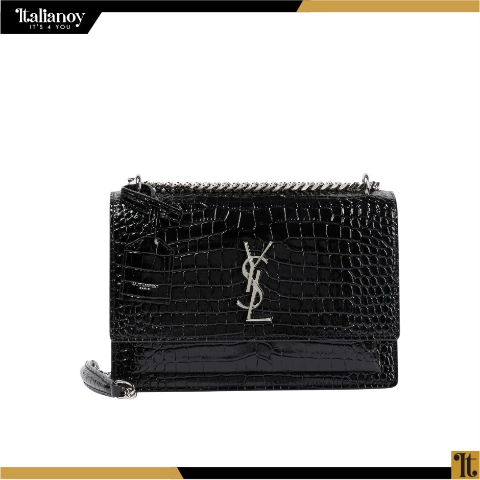 SAINT LAURENT Sunset croc-embossed medium leather shoulder bag