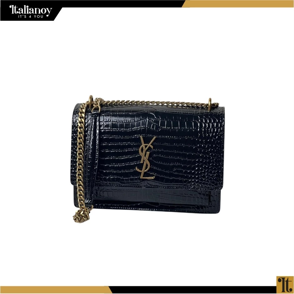 SAINT LAURENT Sunset croc-embossed medium leather shoulder bag