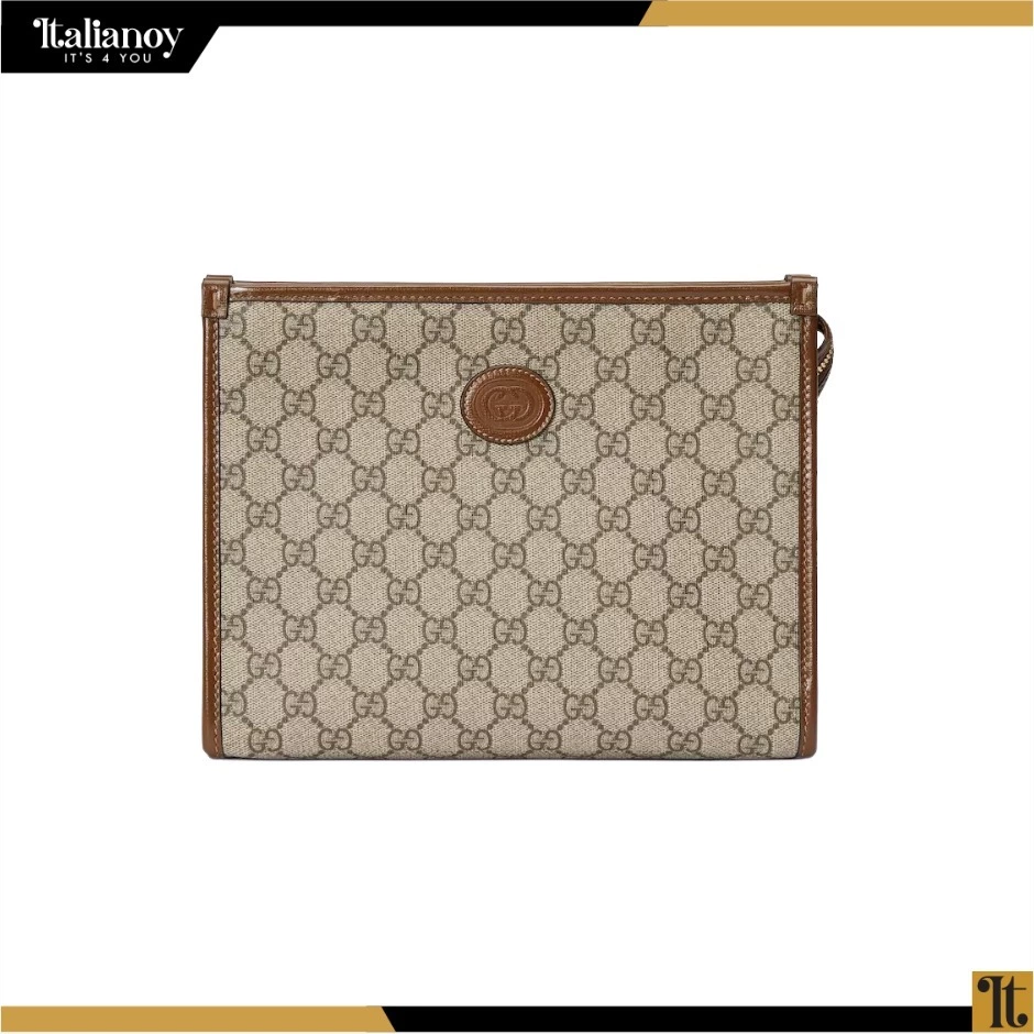 BEAUTY CASE WITH INTERLOCKING G Beige and ebony GG Supreme canvas