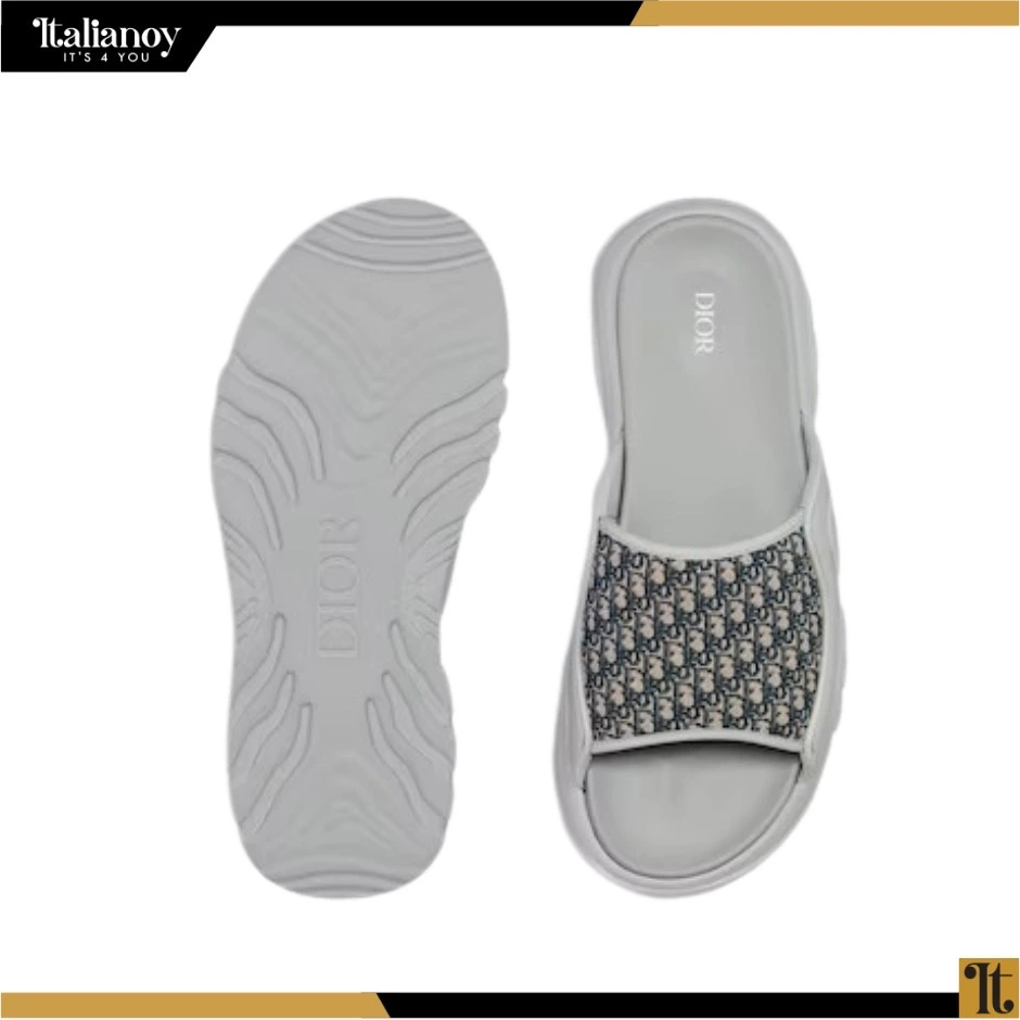 DIOR H-TOWN SANDAL Gray Rubber with Beige and Black Dior Oblique Jacquard