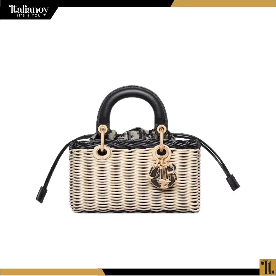 LADY D-JOY MICRO BAG Natural Wicker and Blue Dior Oblique Jacquard