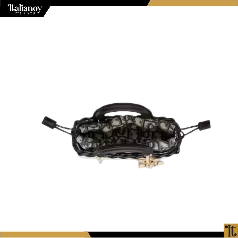 LADY D-JOY MICRO BAG Natural Wicker and Blue Dior Oblique Jacquard