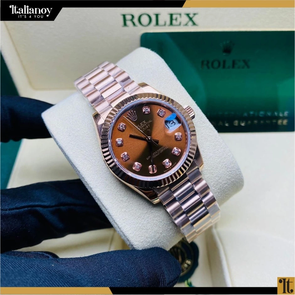 ROLEX Datejust 41 Rolesor Everose Fluted  / Chocolate - Diamond