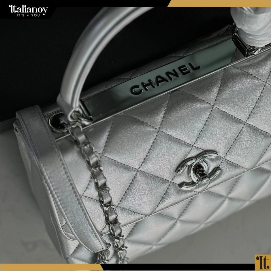 CHANEL Medium Flap Bag Lambskin With Gold Hardwar Silver