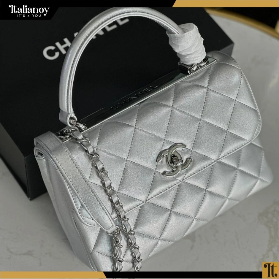 CHANEL Medium Flap Bag Lambskin With Gold Hardwar Silver