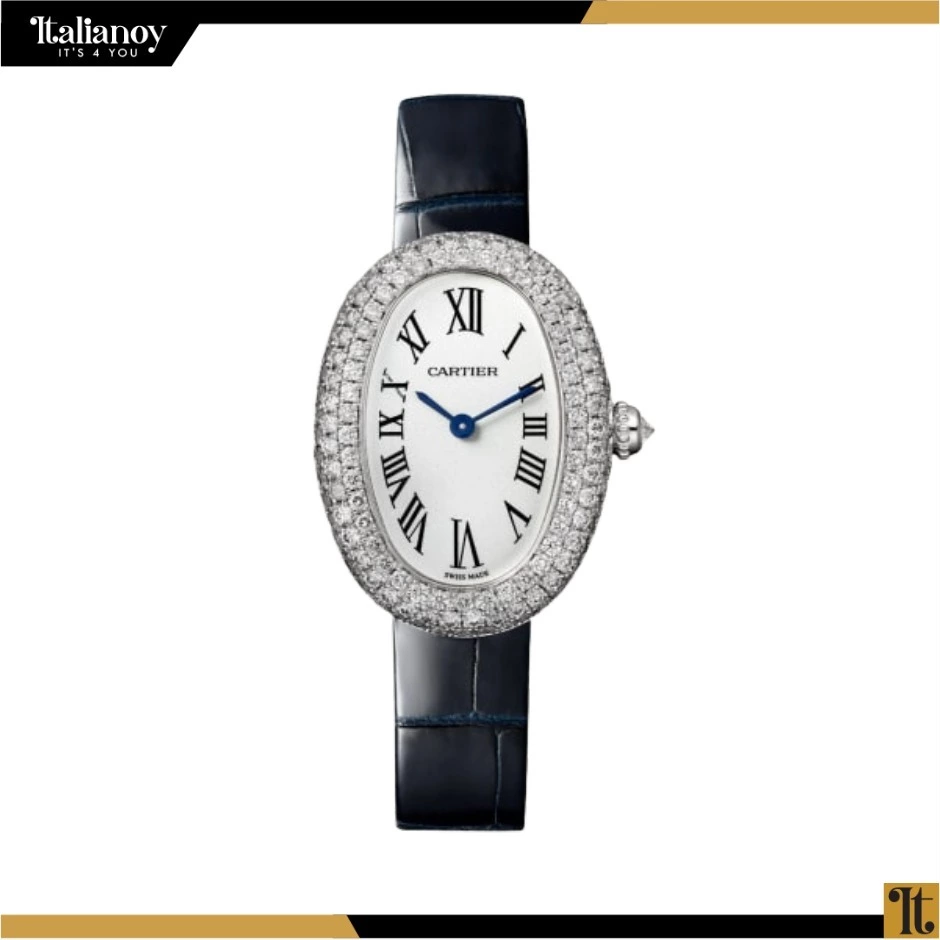 BAIGNOIRE WATCH SMALL MODEL, QUARTZ MOVEMENT, WHITE GOLD -BLUE