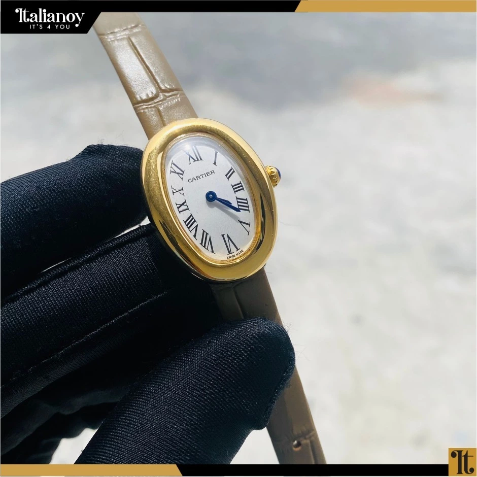 Cartier Baignoire 1920 Watch - 32 mm Yellow Gold Case - Taupe Strap -