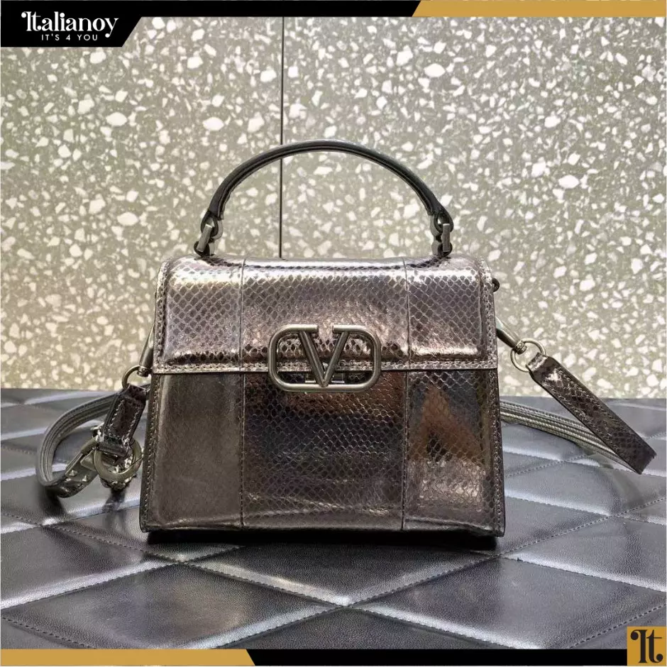 VSLING metallic leather satchel bag Silver