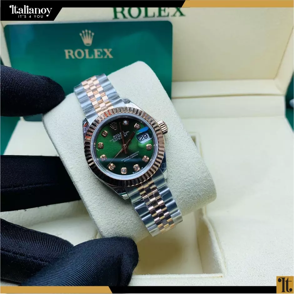 Rolex Steel and Rose Gold - Silver Rolesor Lady- Datejust 28 Watch - Green Diamond Dial - Jubilee Bracelet