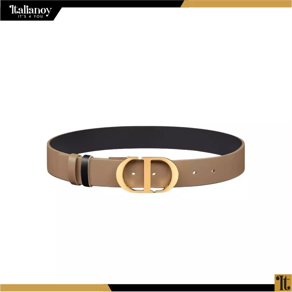 30 MONTAIGNE REVERSIBLE BELT Hazelnut and Black Smooth Calfskin, 35 MM
