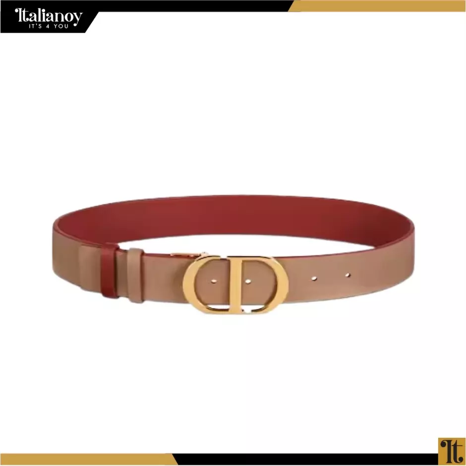 30 MONTAIGNE REVERSIBLE BELT Rust and Warm Taupe Smooth Calfskin, 35 MM