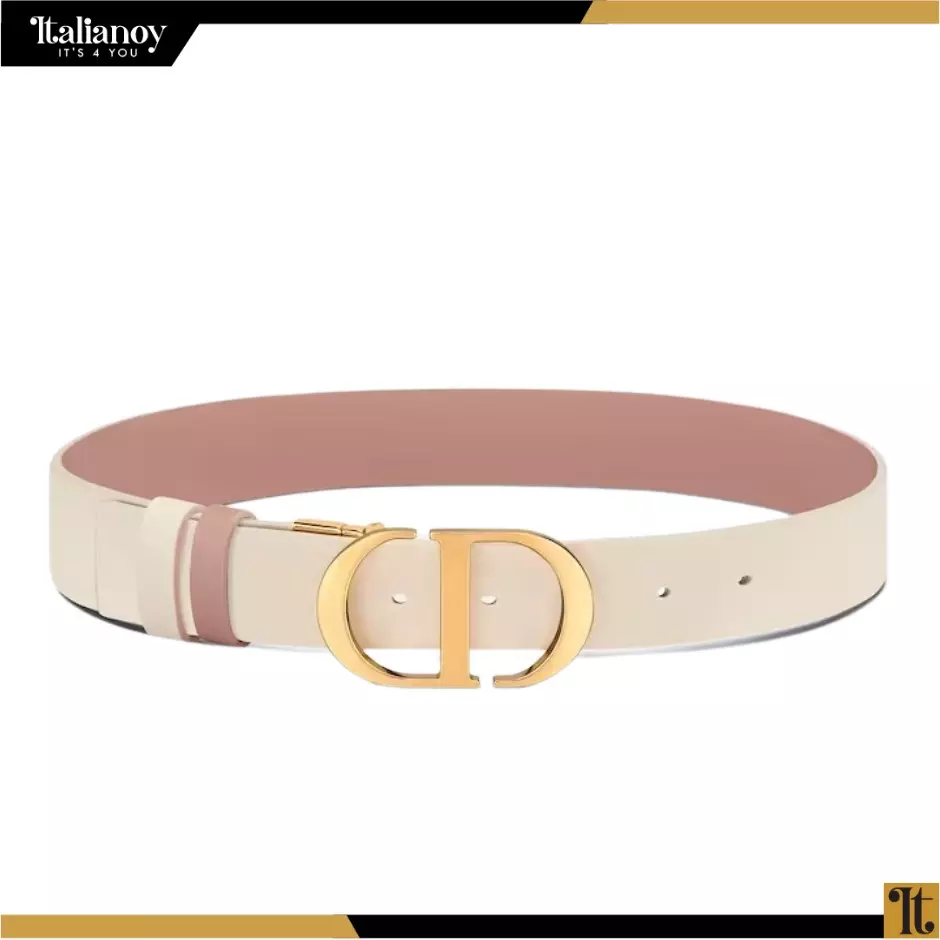 30 MONTAIGNE REVERSIBLE BELT Antique Pink and Powder Beige Smooth Calfskin, 20 MM