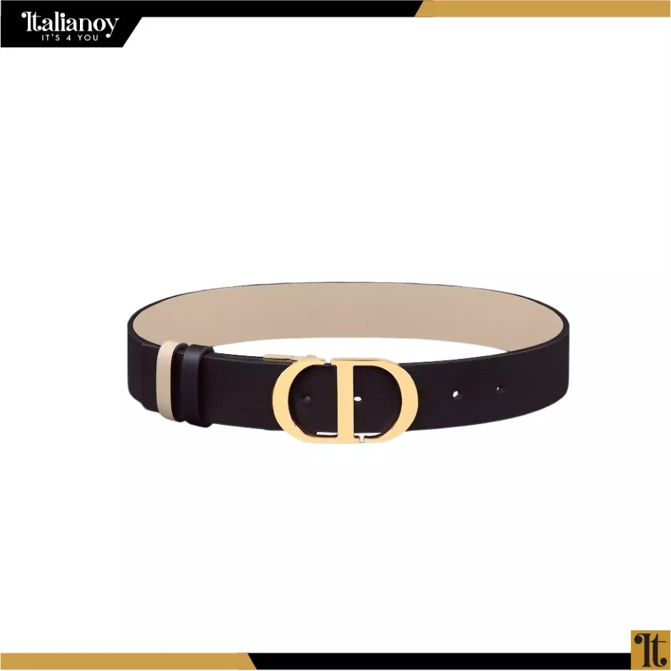 30 MONTAIGNE REVERSIBLE BELT Hazelnut and Black Smooth Calfskin, 20 MM