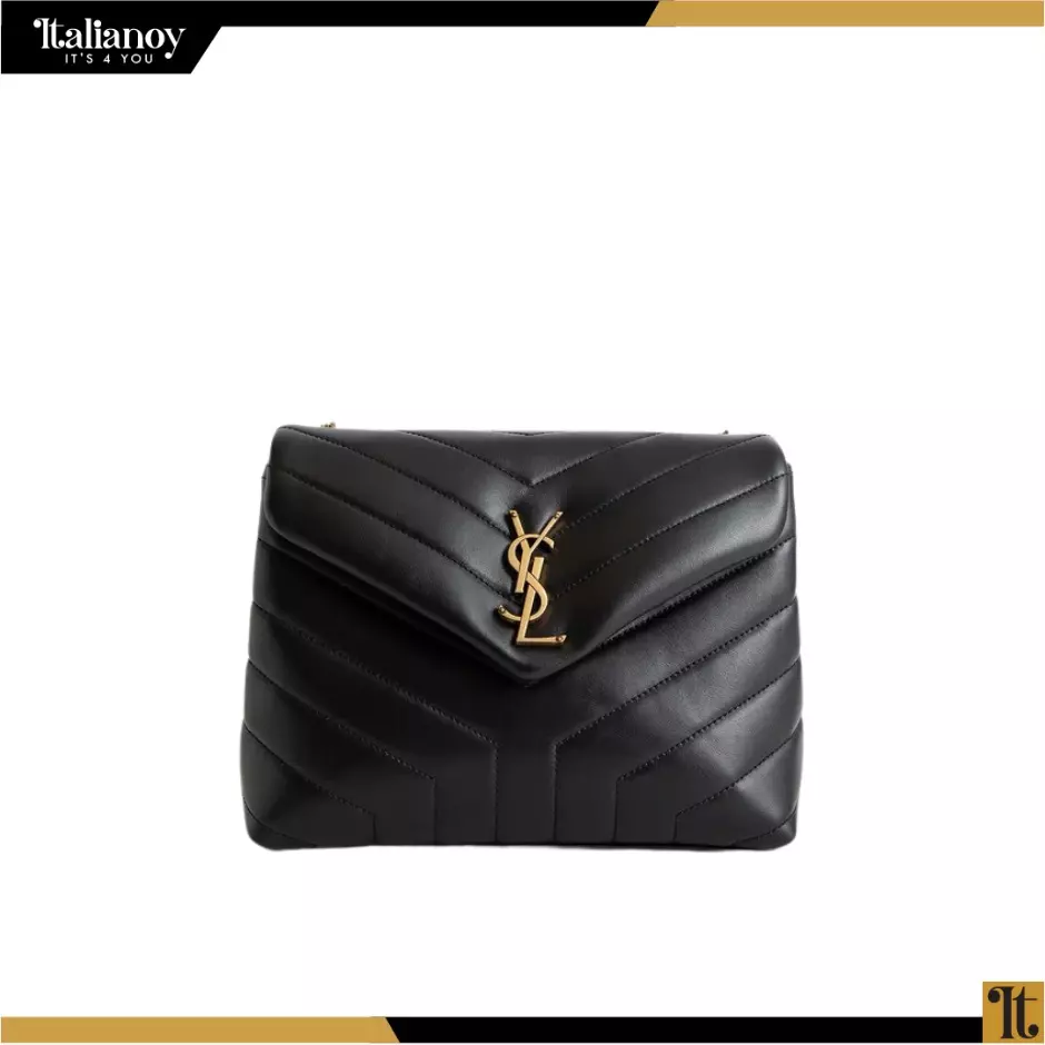 SAINT LAURENT Calfskin Y Quilted Monogram Bag Gold