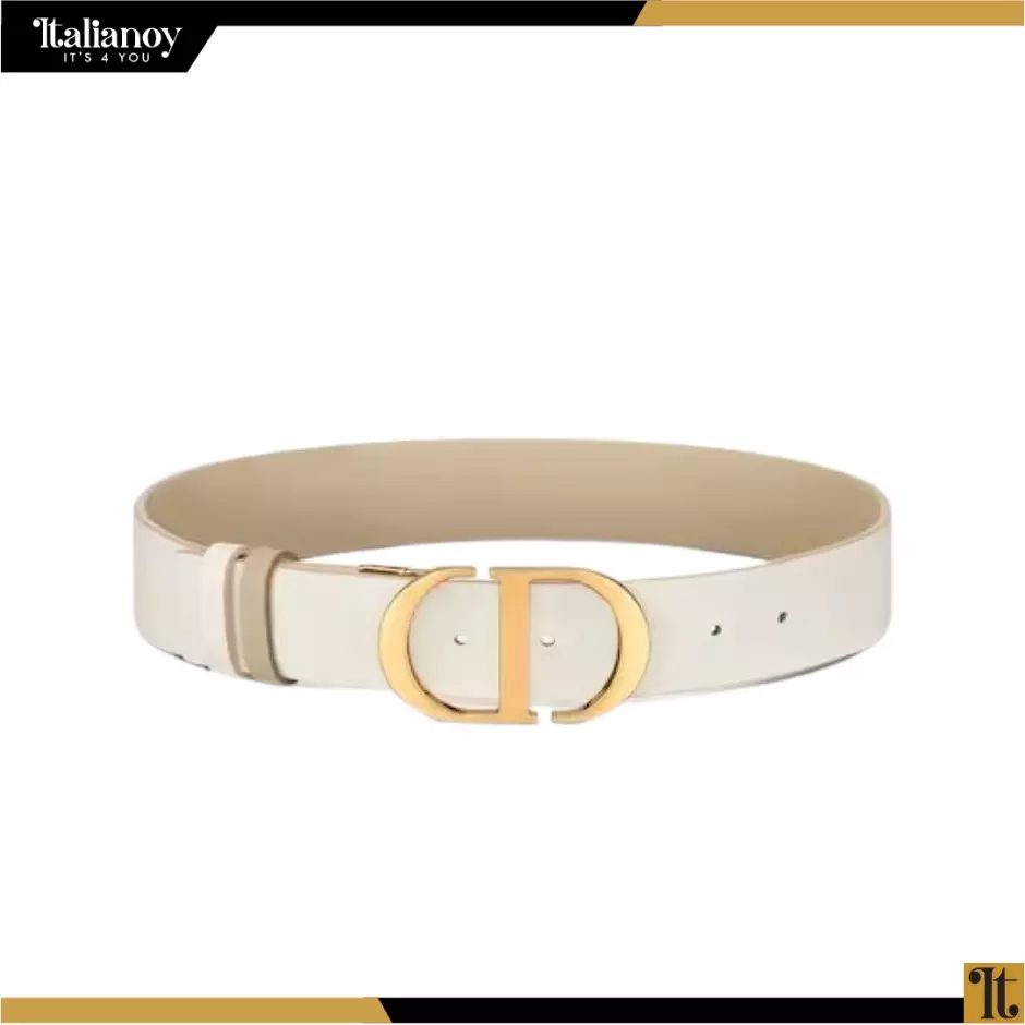 30 MONTAIGNE REVERSIBLE BELT Latte and Beige Smooth Calfskin, 35 MM