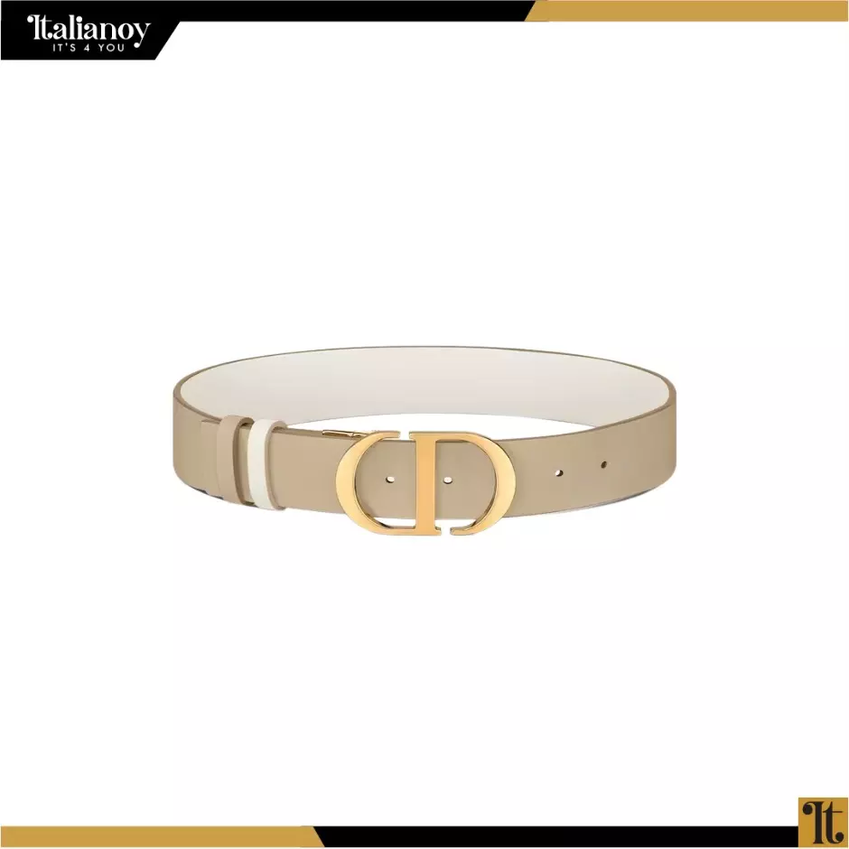 30 MONTAIGNE REVERSIBLE BELT Latte and Beige Smooth Calfskin, 35 MM