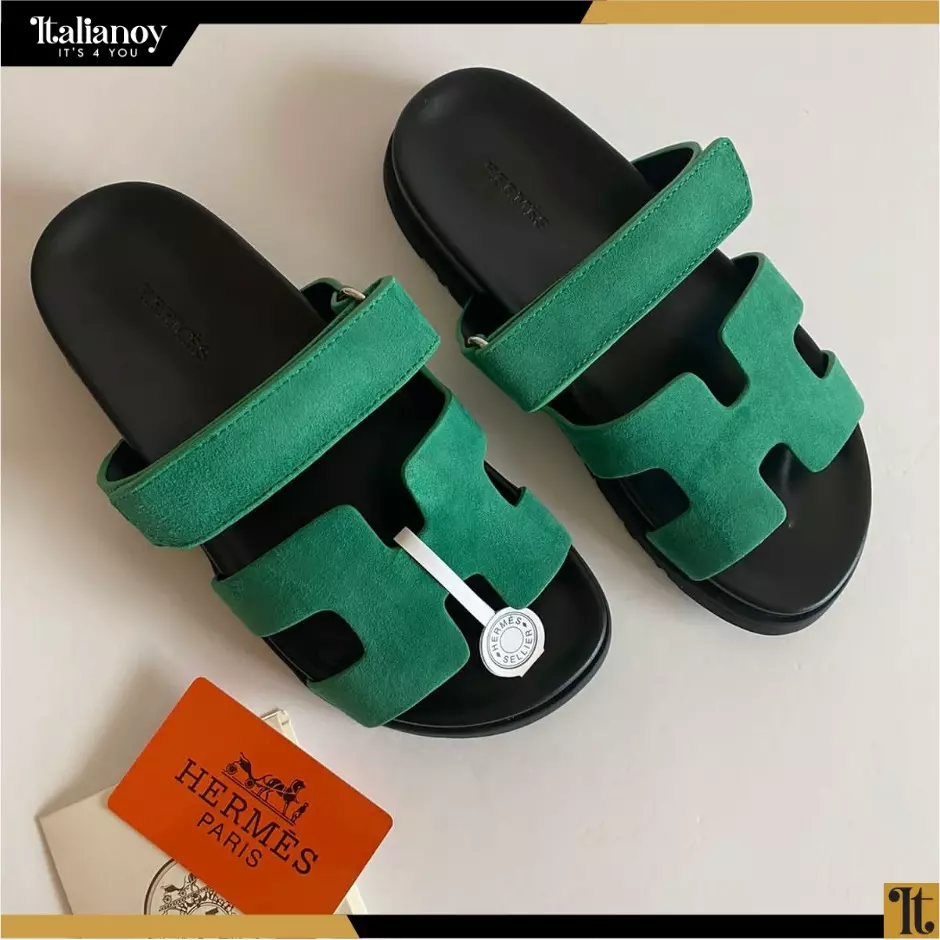 HERMÈS CHYPRE SANDALS (GREEN SUEDE)