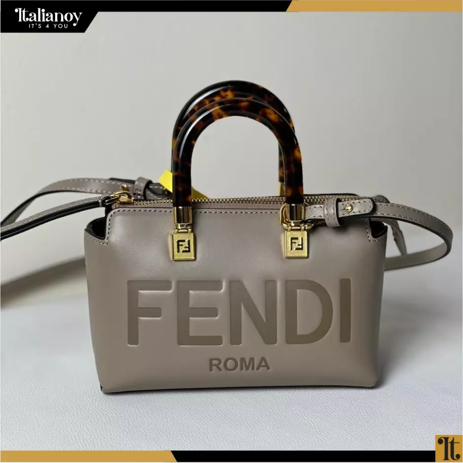 FENDI Vitello King Plexiglass Logo Embossed Mini By The Way Top Handle Boston Bag gray