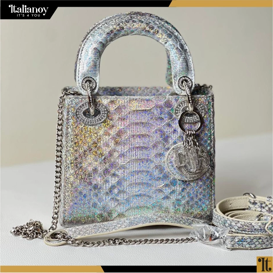 Lady Dior Medium-Snakeskin Silver