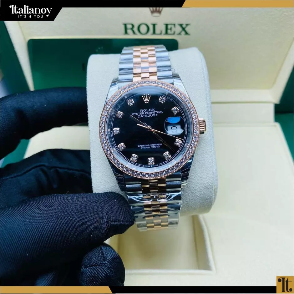 ROLEX DATEJUST Diamond Black Dial rose gold