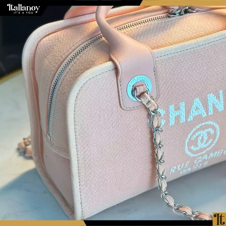 CHANEL Chanel Pink Canvas Deauville Bowler Bag