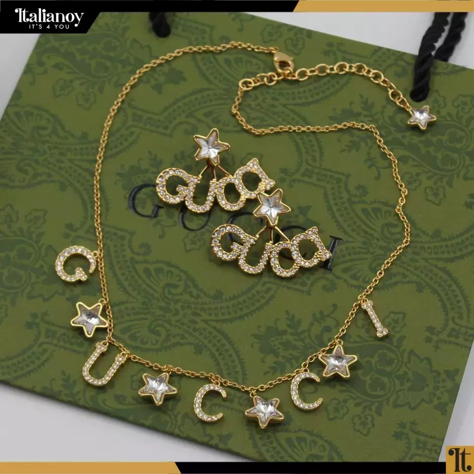 Gucci Gold-tone Crystal Womens Necklace + earrings