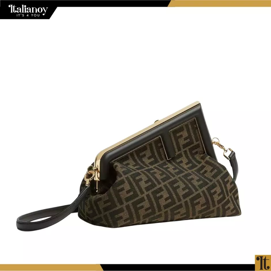 Fendi First Midi Brown FF jacquard fabric bag