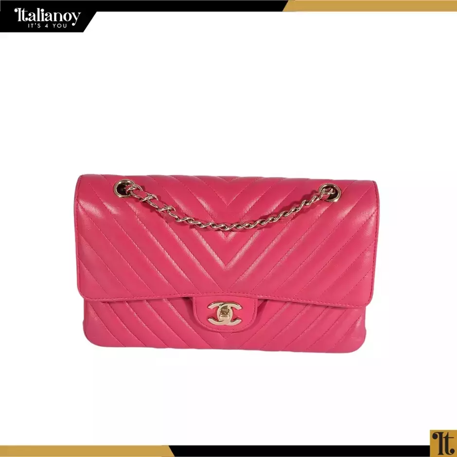 Pink Lambskin Chevro...