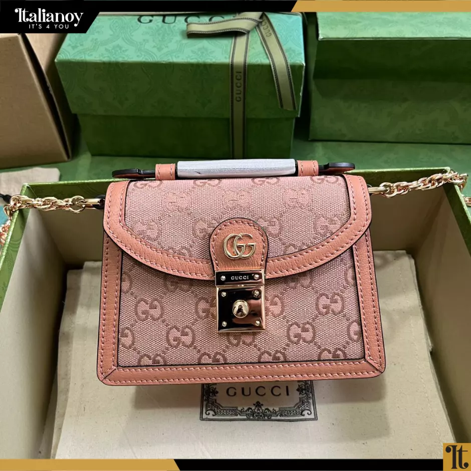 OPHIDIA GG SMALL SHOULDER BAG canvas in pink