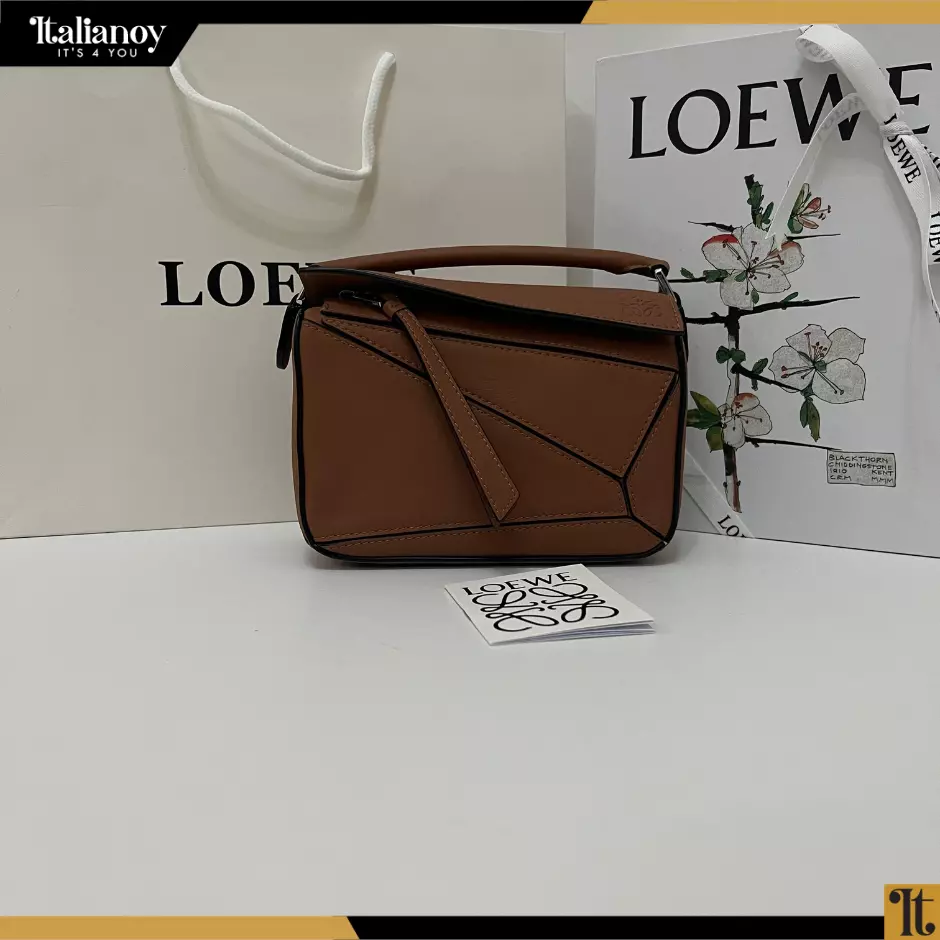 Puzzle Large leather shoulder bag dark brown