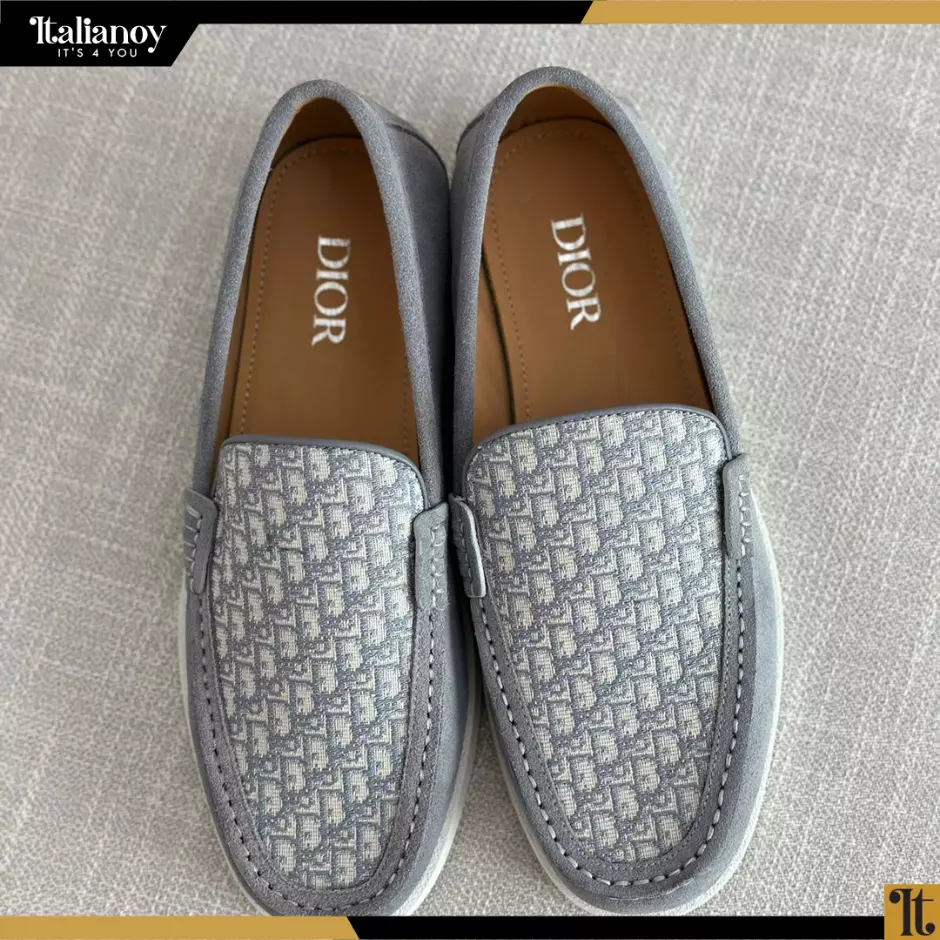 DIOR GRANVILLE LOAFER Dior Gray Suede and Dior Oblique Jacquard