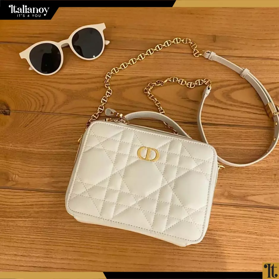DIOR CARO BOX BAG Latte Quilted Macrocannage Calfskin